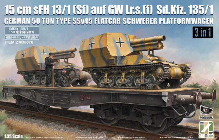 15 cm sFH 13/1 (Sf) auf Gw Lrs.(f )Sd.Kfz.135/1 with German 50 Ton Type SSy45 Flatcar Schwerer Platformwagen [3 in 1]