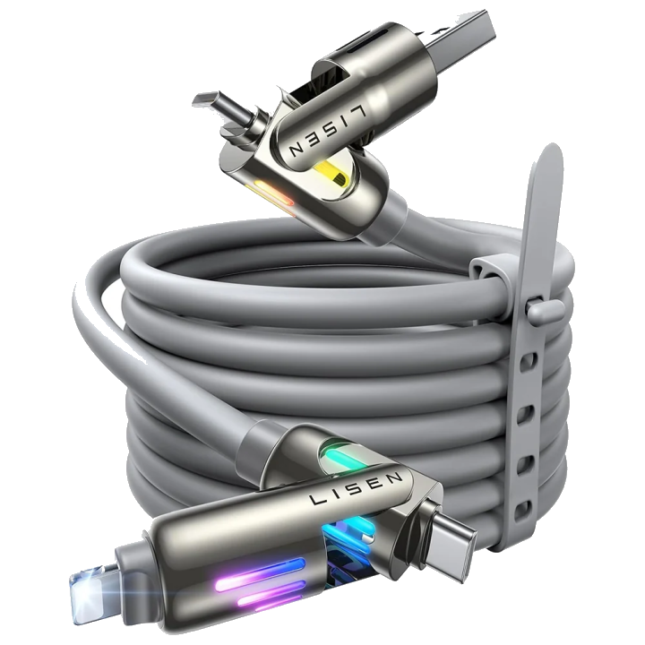 Daten- und Ladekabel USB-A / USB-C - Lightning / USB-C Lisen 4in1, 240W, 2m, Grau YL0124110002