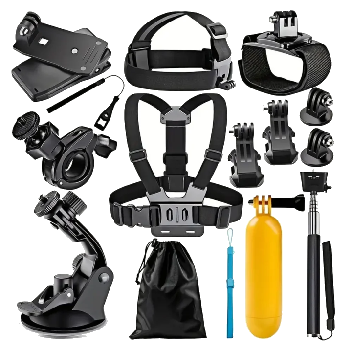 Sportkamera-Zubehörset Techsuit SA15 für GoPro / SJCAM Serie, 15in1, Schwarz
