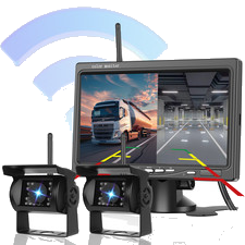 7" LCD Monitor Rückfahrkamera Set + 2 x FUNK Kabellos Rückseiten Kamera Bus LKW