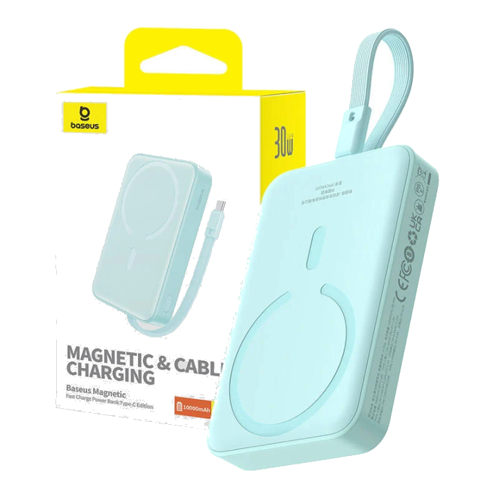 Externer Wireless-Akku Baseus Magnetic Mini, 10000mAh, 30W, PD + FQI, 1 x Lightning - 1 x QI - 1 x USB-C, Blau P1002210B333-00