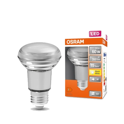 OSRAM LED-Reflektorlampen R63 mit Retrofit-Schraubsockel, 60 Watts Ersatz, E27, R63-shape, 2700 Kelvin, Warm weiß, Klares Glas, single Pack