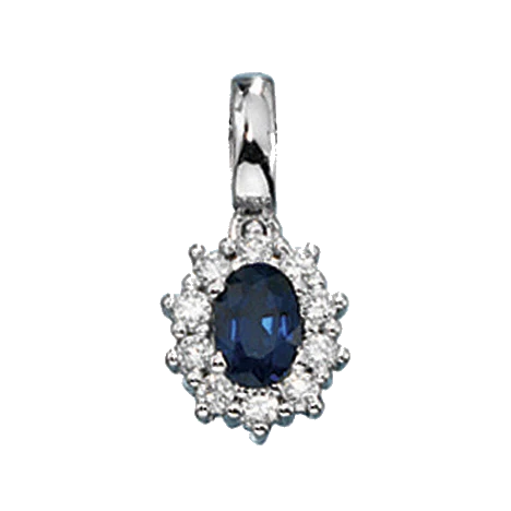 Anhänger 585 Gold Weißgold 10 Diamanten Brillanten 1 blauer Safir Goldanhänger