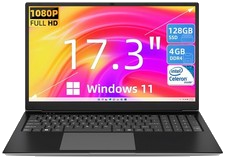 SGIN Notebook 17,3 Zoll Laptop 4GB RAM 128GB SSD Intel Dual-Core 2,4GHz Win 11