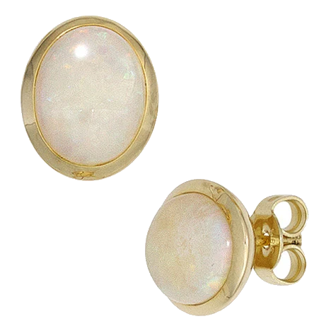 Ohrstecker oval 585 Gold Gelbgold 2 Opale Ohrringe Goldohrstecker