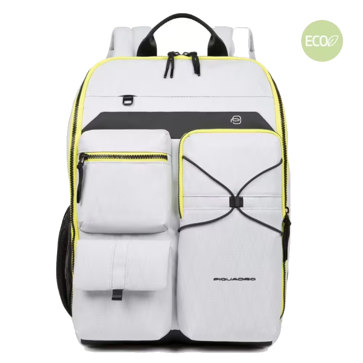 Piquadro Otello Laptoprucksack 15,6" aus recyceltem Stoff mit iPad®-Fach Weiß Eis