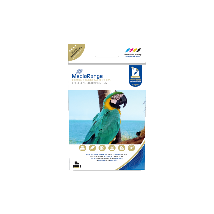 MediaRange 100 x 150mm Photo Paper Cards for inkjet printers, high-glossy, 150g, 50 sheets