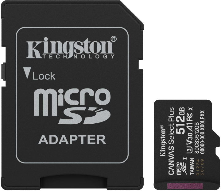 Kingston Technology 512GB microSDXC Canvas Select Plus Gen3 150MB/s A1 kaart adapter (SDCS3/512GB)
