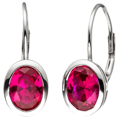 Boutons oval 925 Sterling Silber 2 Zirkonia rot Ohrringe Ohrhänger Goldohrringe