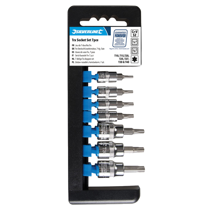 Steckschlüsseleinsätze T10–T40 Satz 1/4-Zoll- und 3/8-Zoll-Antrieb 7-tlg.