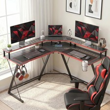 HOMCOM Gaming Tisch L Form Computertisch mit Steckdosen, USB-Anschlüssen