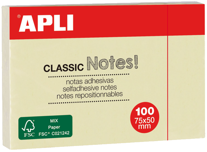 APLI Haftnotizen , CLASSIC Notes!, , 75 x 50 mm, gelb