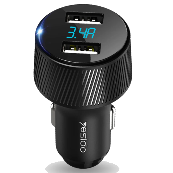Auto-Ladegerät Yesido Y31 Display, 18W, 3A, 2 x USB-A, Schwarz