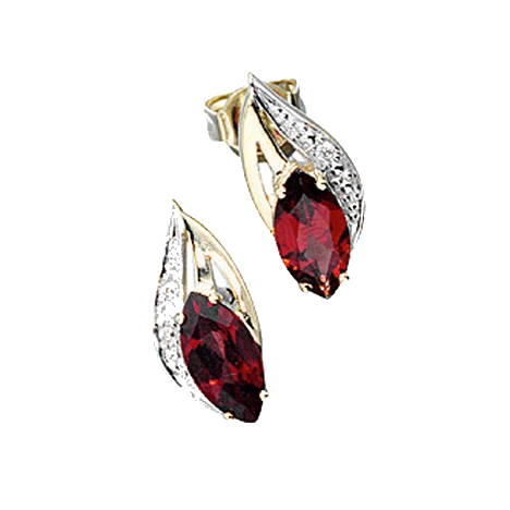 Ohrstecker 585 Gold Gelbgold 2 Diamanten Brillanten 2 Granate rot Ohrringe
