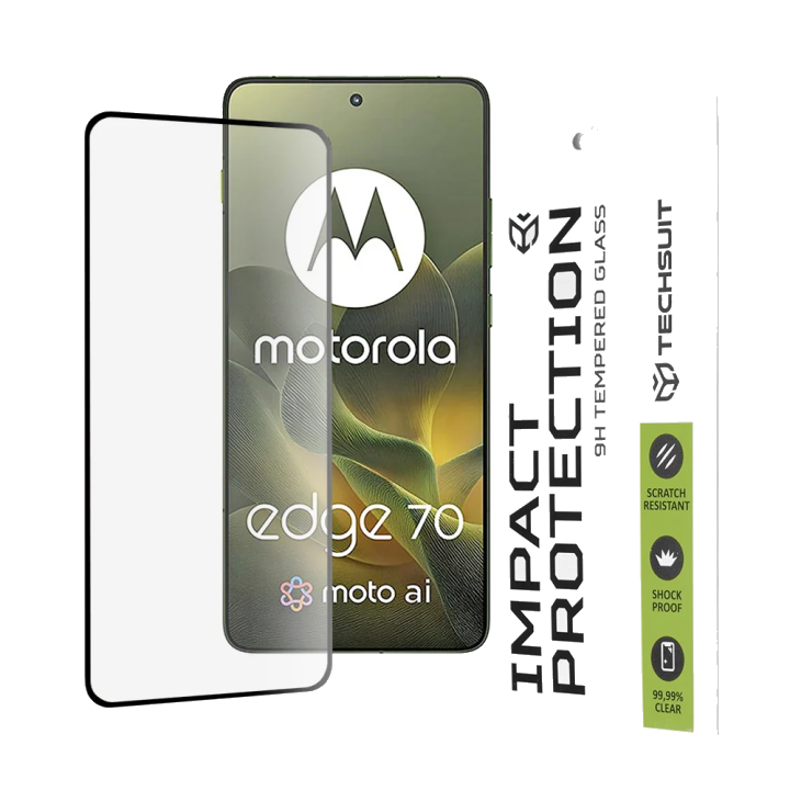 Displayschutzfolie Techsuit für Motorola Edge 70, Gehärtetes Glas, Vollkleber, 111D, Schwarz