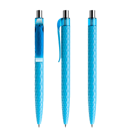 prodir® Druckkugelschreiber QS01 PMT Push, blaue Mine, cyanblau/silber poliert