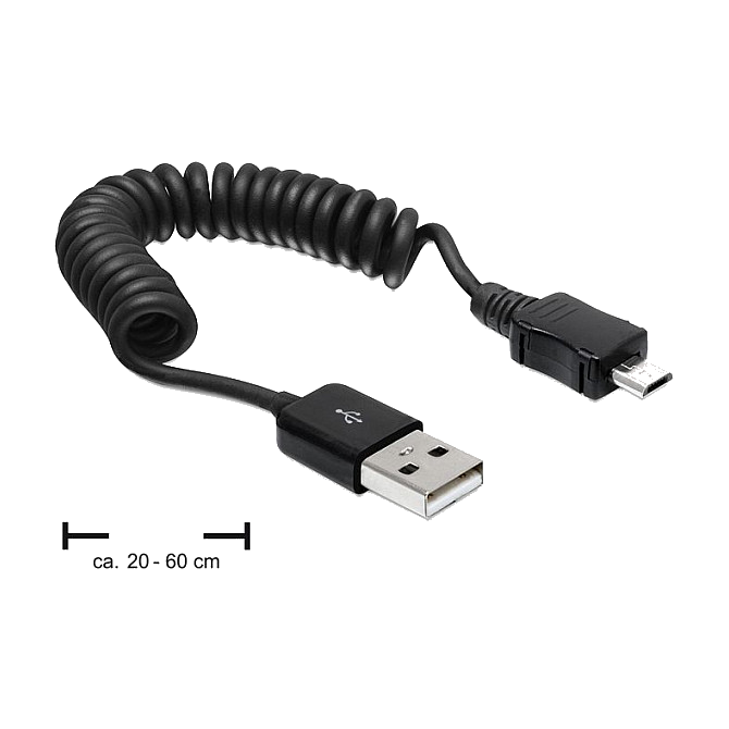 DELOCK USB Kabel A -> Micro-B St/St 0.20m-0.60cm Spiralkabe