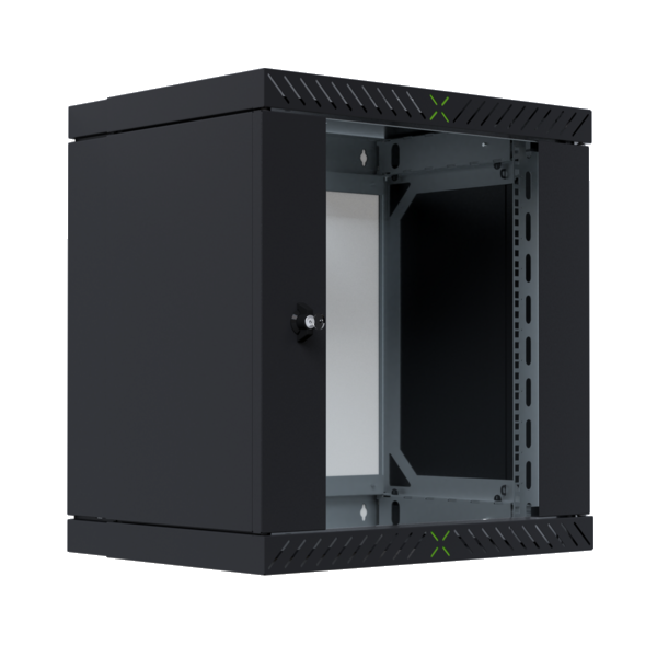 Wandgehäuse 19" X-Rack mit Glastür 400-600mm, 12HE schwarz RAL9005