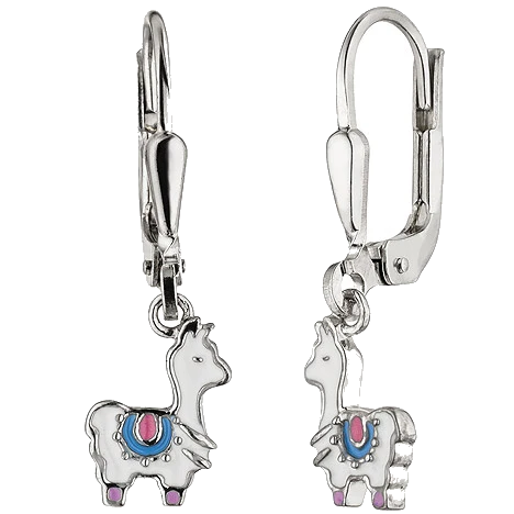 Kinder Ohrhänger Lama weiß 925 Sterling Silber Ohrringe Kinderohrringe