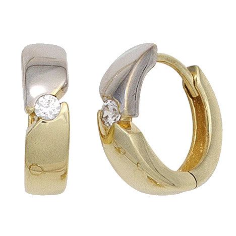 Creolen rund 333 Gold Gelbgold bicolor 2 Zirkonia Ohrringe Goldcreolen