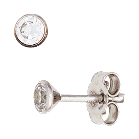 Ohrstecker rund 333 Gold Weißgold 2 Zirkonia Ohrringe Goldohrstecker