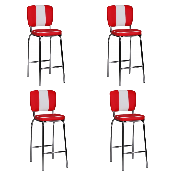 FineBuy 4er Set Barhocker American Diner 50er Jahre Retro Barstuhl, Sitzfläche mit Rücken-Lehne, Fußstütze, Sitzhöhe 76 cm