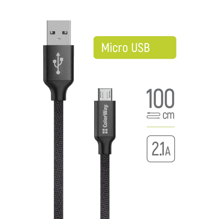 Daten- und Ladekabel USB-A - microUSB ColorWay CW-CBUM002, 18W, 1m, Schwarz