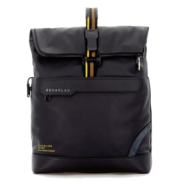 SCHARLAU Slackline SPELTERINI Leder Rucksack für 15,6" Laptopfach Black