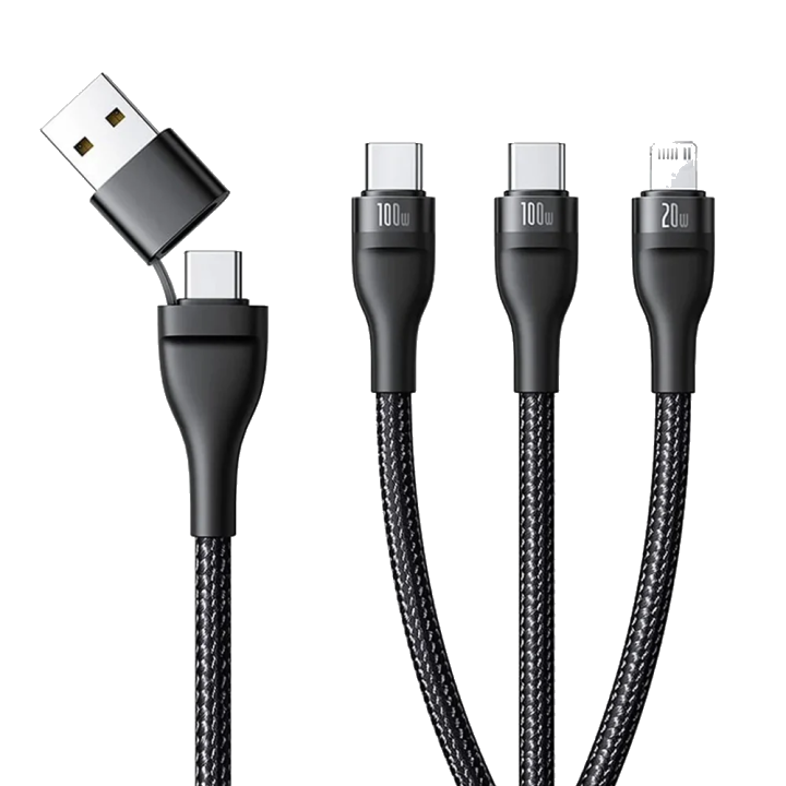 USB-A / USB-C - Lightning / 2 x USB-C Ladekabel Baseus Flash Series III 3in1, 100W, 1,5m, Schwarz P10377501111-00
