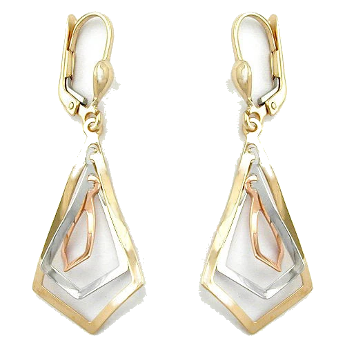 Ohrringe Brisur 3 Rhomben tricolor Gold 375