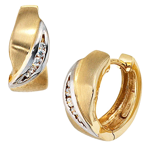Creolen 333 Gold Gelbgold bicolor mattiert 10 Zirkonia Ohrringe Goldcreolen
