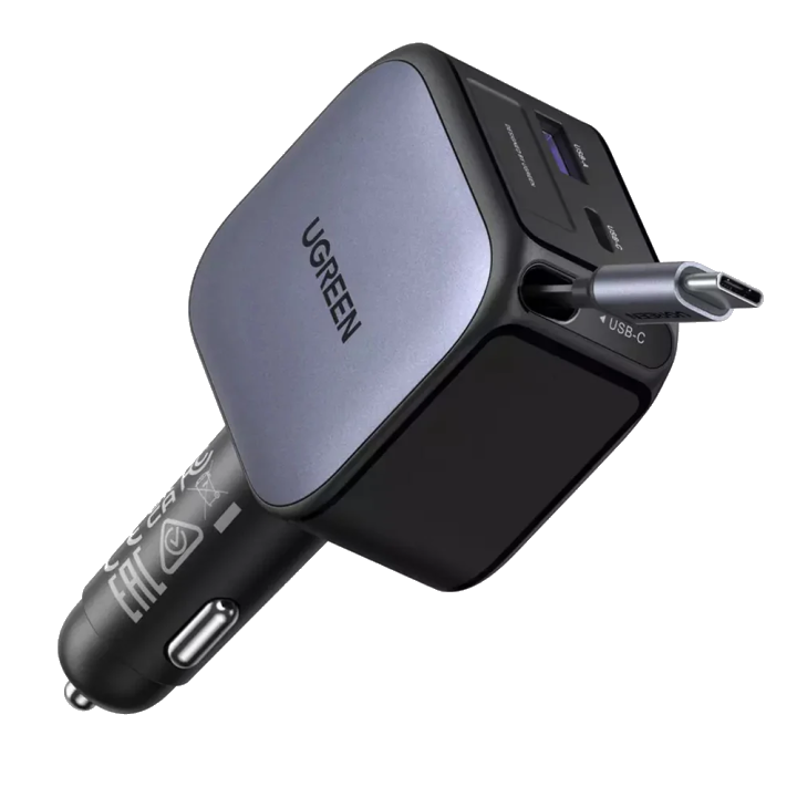 Auto-Ladegerät mit USB-C Kabel UGREEN EC603, 90W, 3A, 1 x USB-A - 1 x USB-C, Grau