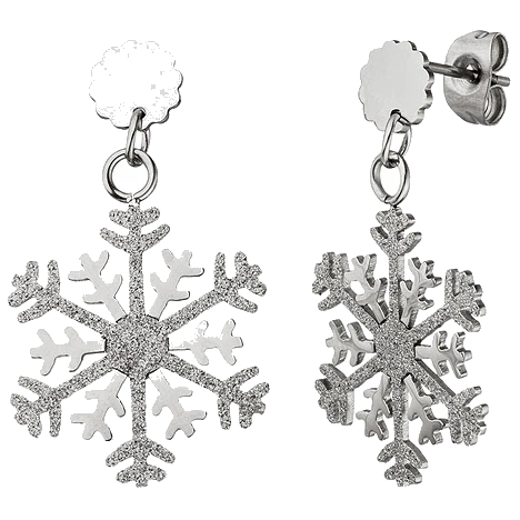 Ohrhänger Schneeflocke Edelstahl mit Glitzer-Effekt Ohrringe Ohrstecker