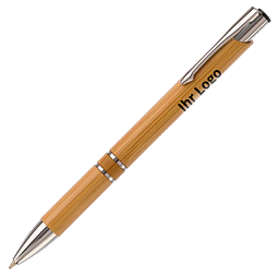 Bambus-Druckkugelschreiber Bamboo IV, Beschläge silber, Mine blau