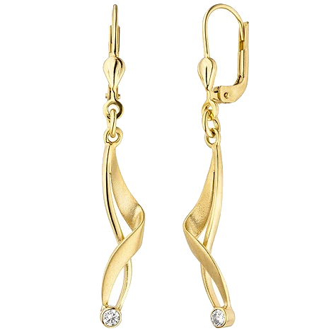 Ohrhänger 375 Gold Gelbgold matt 2 Zirkonia Ohrringe Boutons Goldohrringe