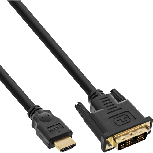 InLine® HDMI-DVI Kabel, schwarz / gold, HDMI Stecker auf DVI 18+1 Stecker, 0,3m