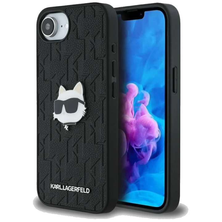 Hülle für Apple iPhone 17e / 16e, Karl Lagerfeld, Monogram Choupette's Head, Schwarz