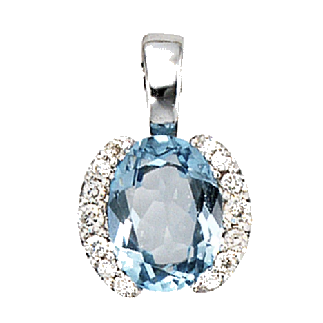 Anhänger 585 Gold Weißgold 14 Diamanten Brillanten 1 Blautopas blau Goldanhänger