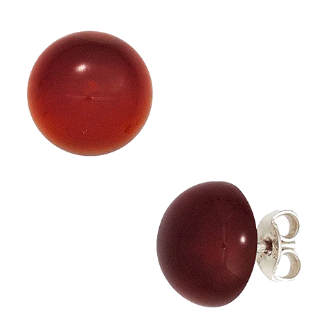 Ohrstecker rund 925 Sterling Silber 2 Carneole rot Ohrringe