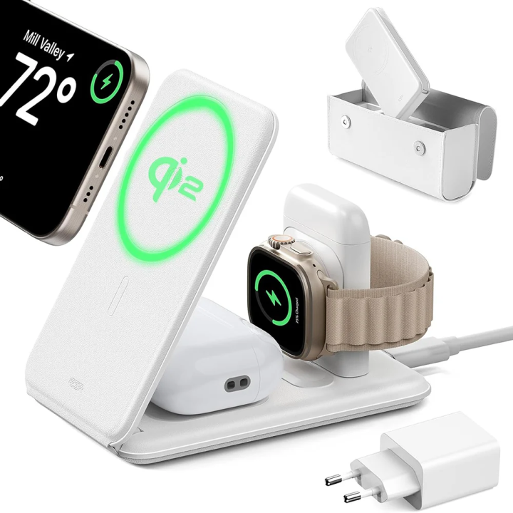 Drahtloses Netzladegerät ESR Travel 3in1, 15W, 1.67A, Weiß