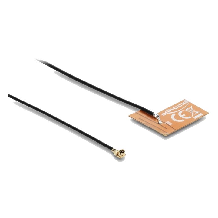 Delock WiFi 2,4 GHz Antenne I-PEX Inc., MHF® I Stecker 2 - 3 dBi omnidirektional mit Anschlusskabel 1.13 15 cm FPC intern Klebemontage