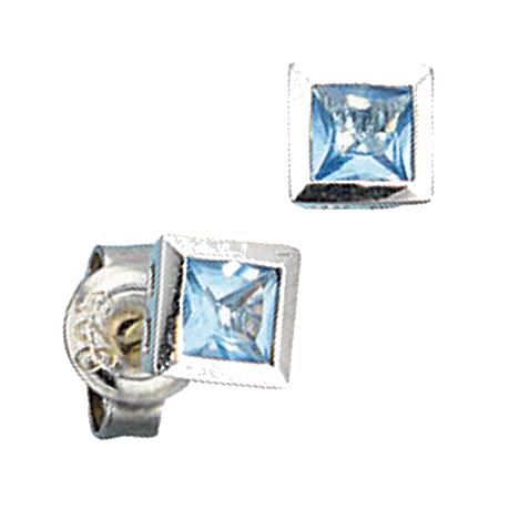 Ohrstecker quadratisch 925 Sterling Silber 2 Zirkonia hellblau blau Ohrringe