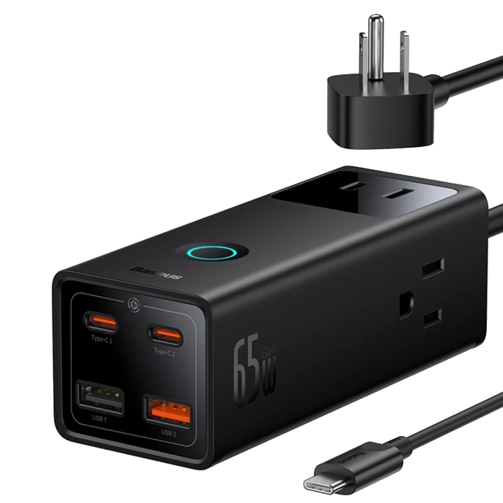 Baseus PowerCombo US Verlängerungskabel, 3 x Steckdose - 2 x USB-A - 2 x USB-C, Schwarz PSLA020101