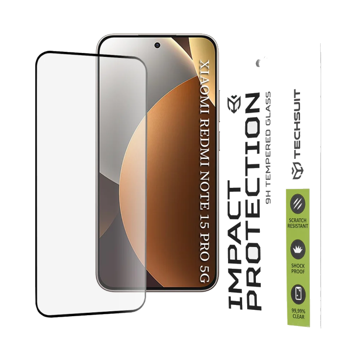 Schutzfolie Techsuit für Xiaomi Redmi Note 15 Pro 5G, gehärtetes Glas, Full Glue, 111D, Schwarz