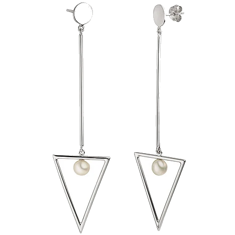 Ohrhänger Dreieck 925 Sterling Silber 2 Süßwasser Perlen Ohrringe Ohrstecker