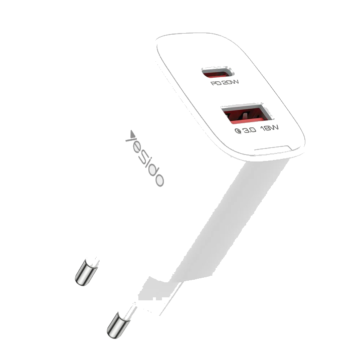Netzladegerät Yesido YC02E, 20W, 3A, 1 x USB-A - 1 x USB-C, Weiß