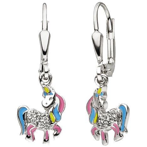 Kinder Ohrhänger Einhorn 925 Silber 14 Zirkonia Ohrringe Kinderohrringe