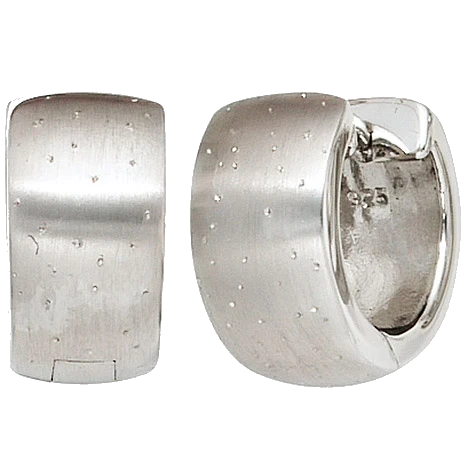 Creolen breit rund 925 Sterling Silber mattiert mit Glitzereffekt Ohrringe