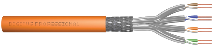 Digitus CAT 7 S-FTP Installationskabel, 1200 MHz Dca (EN 50575), AWG 23/1, 500m, Simplex, Orange