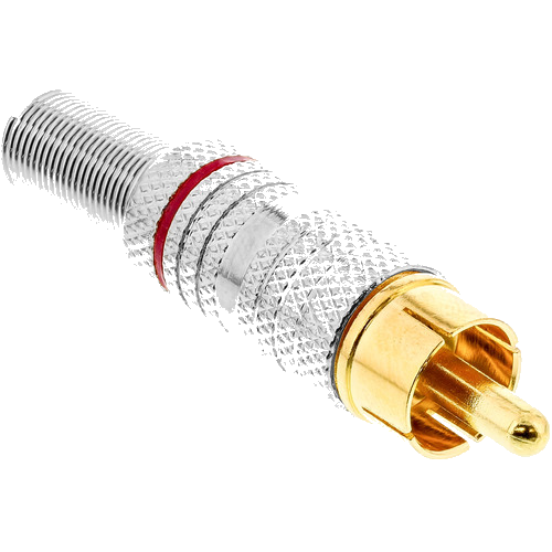 InLine® Cinchstecker Lötversion, Metall silber, Ring rot, für 6mm Kabel